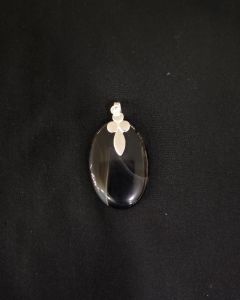 Natural Lace Agate Pendant, Oval, Brown Double Shade
