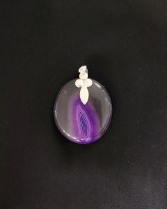 Natural Lace Agate Pendant, Oval, Purple Double Shade