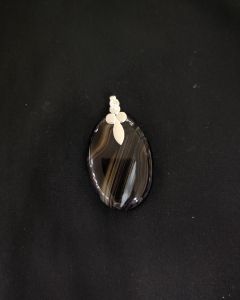 Natural Lace Agate Pendant, Oval, Brown Double Shade