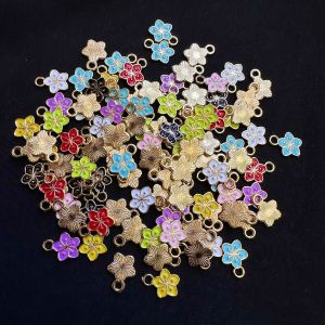 Metal Enamel Charms, Multicolor, Flower, Pack Of 10 Pieces