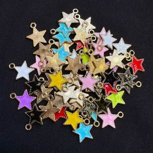 Metal Enamel Charms, Multicolor, Star, Pack Of 10 Pieces