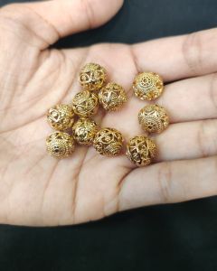 Antique Gold Nakshi balls ,round shape 10.9x11.4mm, Sold By 1 pc
