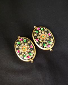 Onyx Pendant or connector Features a Tanjore Painting on Onyx Stones Detailed with Gold Foil Borders, 1.5inch(approx)