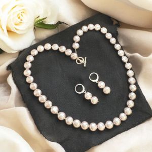Shell Pearl coin Necklace with Earrings, light beige