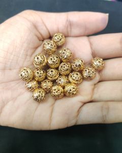 Antique Gold Nakshi balls ,Round shape 9.4x7.4mm, Sold By 1 pc
