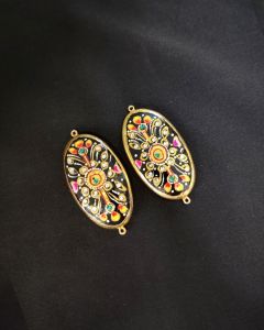 Onyx Pendant or connector Features a Tanjore Painting on Onyx Stones Detailed with Gold Foil Borders, 1.5inch(approx)
