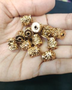 Antique Gold Nakshi balls ,cylinder shape 11x9mm