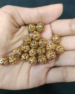 Antique Gold Nakshi balls ,round shape 8.9x9.3mm, Sold By 1 pc