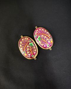 Onyx Pendant or connector Features a Tanjore Painting on Onyx Stones Detailed with Gold Foil Borders, 1.5inch(approx)