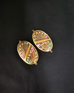 Onyx Pendant or connector Features a Tanjore Painting on Onyx Stones Detailed with Gold Foil Borders, 1.5inch(approx)