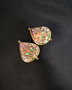 Onyx Pendant or connector Features a Tanjore Painting on Onyx Stones Detailed with Gold Foil Borders, 1.5inch(approx)