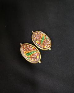 Onyx Pendant or connector Features a Tanjore Painting on Onyx Stones Detailed with Gold Foil Borders, 1.5inch(approx)