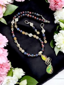 Mix gemstone pendant with onyx beads