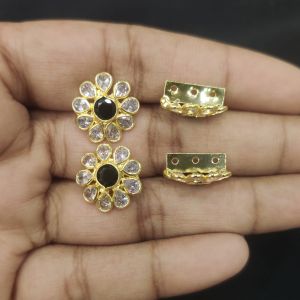 Navrabeads Single Piece CZ Stone 3 Hole Flower Connector Gold Finish White – 12x7 mm | Jewellery Connector for DIY Designs