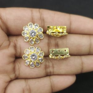 Navrabeads CZ Stone 3 Hole Flower Connector Gold Finish White – 12x7 mm | Single Piece Jewellery Connector for DIY Designs