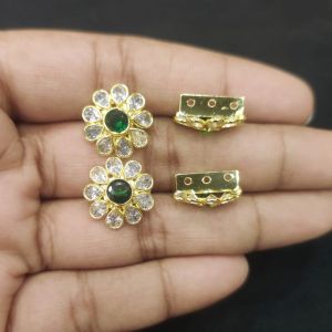 Navrabeads Single Piece CZ Stone 3 Hole Flower Connector Gold Finish White – 12x7 mm | Jewellery Connector for DIY Designs