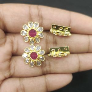 Navrabeads Single Piece CZ Stone 3 Hole Flower Connector Gold Finish White – 12x7 mm | Jewellery Connector for DIY Designs
