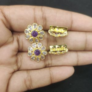 Navrabeads Single Piece CZ Stone 3 Hole Flower Connector Gold Finish White – 12x7 mm | Jewellery Connector for DIY Designs