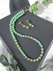 Glass Pearl Necklace with Earrings , Grey
