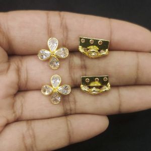 Navrabeads CZ Stone 3 Hole Flower Connector Gold Finish White – 12x7 mm | Single Piece Jewellery Connector for DIY Designs