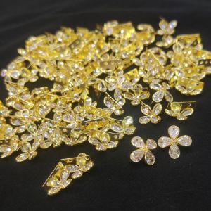 Navrabeads CZ Stone 3 Hole Flower Connector Gold Finish White – 12x7 mm | Single Piece Jewellery Connector for DIY Designs
