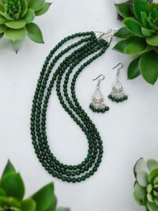 3 Layer Agate Necklaces,Dark green