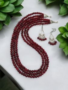 3 Layer Agate Necklaces,Maroon