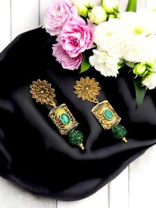 Victorian beads with Designer beads Earrings, Gold Finish