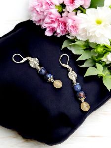 Agate with Silver Spacer Earrings , Silver Finish