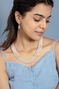 3 Layers Swarovski Replica Pearl Necklace , White