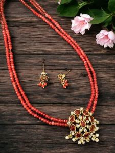CZ Pendant  with Agate beads and matching CZ Earrings with Agate danglers