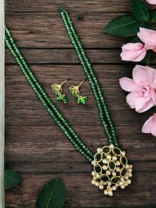 CZ Pendant  with Agate beads and matching CZ Earrings with Agate danglers