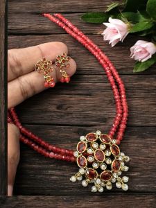 CZ Pendant  with Agate beads and matching CZ Earrings with Agate danglers