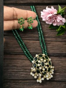 CZ Pendant  with Agate beads and matching CZ Earrings with Agate danglers