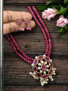 CZ Pendant  with Agate beads and matching CZ Earrings with Agate danglers