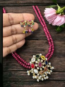 CZ Pendant  with Agate beads and matching CZ Earrings with Agate danglers