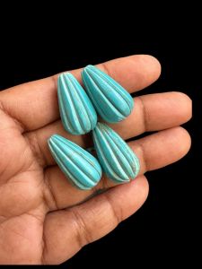 Natural Turquoise Carved Teardrop Beads, 24X12mm, Pack of 4 pieces