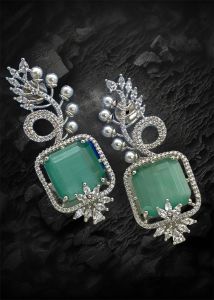 Party Wear Zircon Earrings, Platinum Color Plated