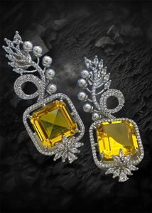 Party Wear Zircon Earrings, Platinum Color Plated