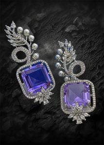 Party Wear Zircon Earrings, Platinum Color Plated