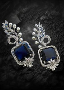 Party Wear Zircon Earrings, Platinum Color Plated