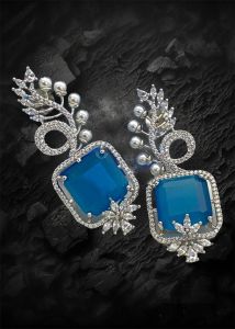 Party Wear Zircon Earrings, Platinum Color Plated