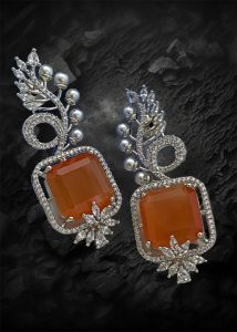 Party Wear Zircon Earrings, Platinum Color Plated