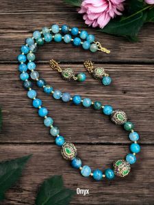 Onyx with Victorian spacers Necklace , Blue 