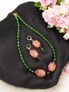 Japanese bead necklace , Dark Green