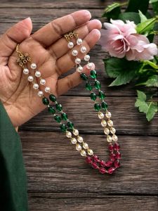 2 Layer Monolisa Laser cut Beads and Pearl Necklace