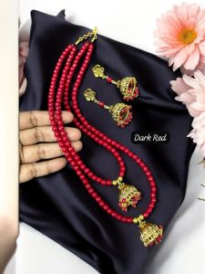 Agate beads with Jhumka Necklace , Dark Red
