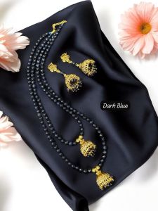 Agate beads with Jhumka Necklace , Maroon