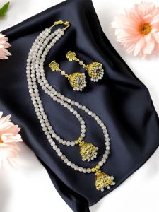 Agate beads with Jhumka Necklace , Maroon