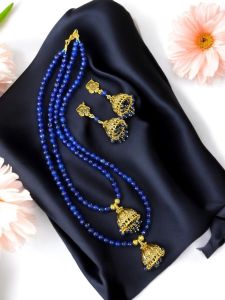 Agate beads with Jhumka Necklace , Maroon